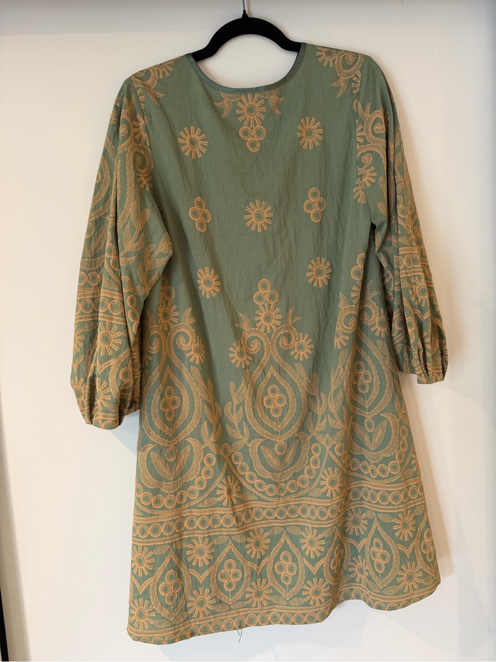 Boho Embroidered Sage Green Shift Dress - Picture 5 of 7